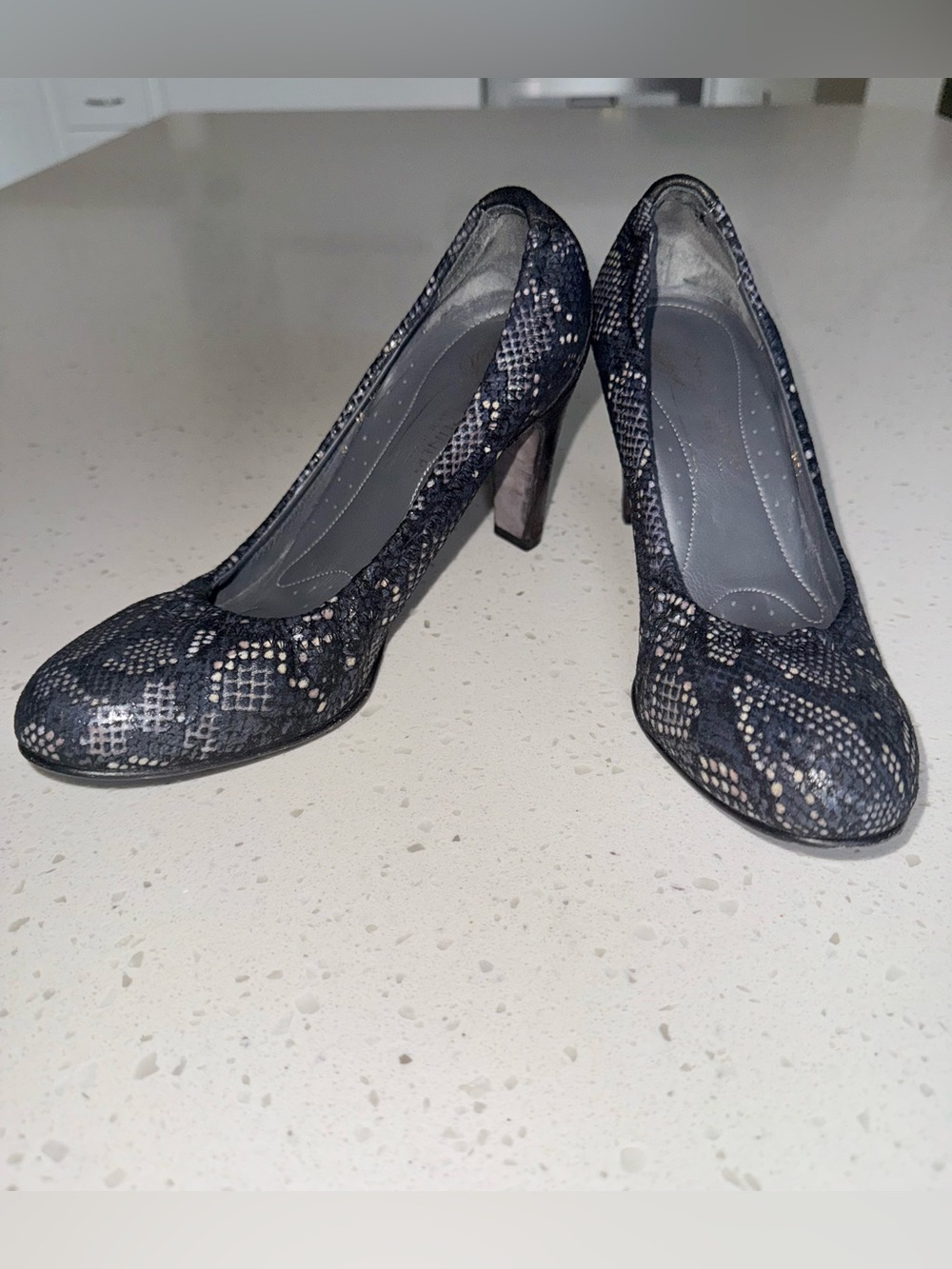 Donald J. Pliner Black Snakeskin-Print Pump with Metallic Accents